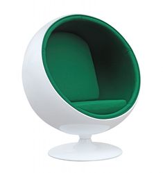 a white and green ball chair sitting on top of a table