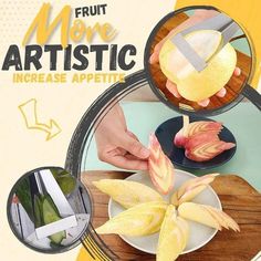 an advertisement for the fruit move artistic appetizer, with pictures of different fruits and vegetables