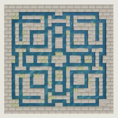 a blue maze on a brick wall