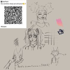 two drawings of people with different facial expressions, one has a qr code on it