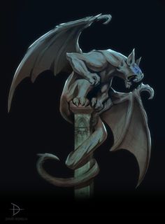 a white dragon sitting on top of a wooden post in the dark night with its wings spread