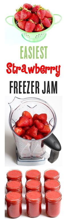 strawberry freezer jam recipe with fresh strawberries in the bottom and on the bottom