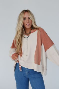 Elevate your casual boho style with our Ashley Color Block Top - both comfortable and oh so cute, you’re going to fall in love! Comfy, Cotton terry knit and thermal fabric that moves with you all day long Relaxed and loose silhouette with a notched neckline Dropped shoulders with long length sleeves for a laid-back and relaxed vibe Exposed seams and frayed edges throughout for a boho vibe Pair with: Sophie Crochet Lace Bralette, Washed Ashore Ruffled Maxi Skirt and Turquoise Cascade Necklace. *D Ruffled Maxi Skirt, Boho Essentials, Casual Boho Style, Cascade Necklace, Bralette Outfit, Ruffle Maxi Skirt, Notched Neckline, Color Block Top, Bird Nest