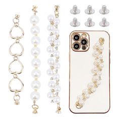 PRICES MAY VARY. Elegant and Exquisite: 3 kind of phone case chains with different lengths(5.8 inch, 6.1 inch, 6.3inch), 1 metal heart-shaped chain strap and 2 imitation pearl chains, total 6pcs screw rivets, unique heart shaped and pearl design, more elegant and exquisite than normal rainbow phone hanging cord. Reliable Material: These mobile phone case finger straps are made of high-quality ABS plastic and alloy materials, fine workmanship, comfortable grip, fixed with screws, sturdy and durab Phone Hanging, Pearl Chains, Cell Phone Charms, Strap Phone, Case Ideas, Phone Charms, Phone Chain, Well Decor, Pearl Design