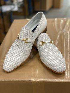 Corrente Woven Calfskin & Suede Slip-On Shoe White – C&E Fashions White Wedding Shoes Men, Fancy Shoes Men, Mens White Loafers, Timberlands Boots, Best Sandals For Men, White Dress Shoes Men, Wedding Shoes Men, Cordovan Shoes, Gents Shoes