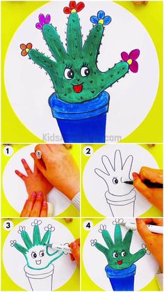 how to draw a cactus in a flower pot step by step with pictures and instructions