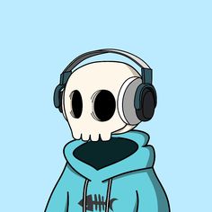 a skull wearing headphones and a hoodie