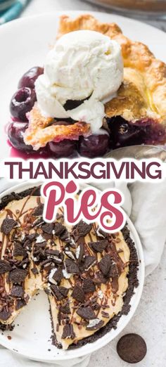 thanksgiving pies with text overlay that reads, thanksgiving pies and chocolate chips