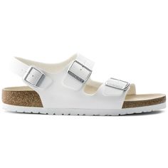 Milano Birko-Flor White | shop online at BIRKENSTOCK Functional White Open Toe Sandals, Functional White Sandals With Cushioned Footbed, White Cushioned Sandals, Functional White Sports Sandals, Classic White Double Strap Sandals, White Double Strap Classic Sandals, Sporty Sandals With Adjustable Straps, Sporty Synthetic Sandals With Adjustable Straps, Birkenstock Colors