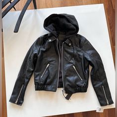 *Brand New* Blank Nyc Faux Leather Jacket Size Small - Nwt - Silver Hardware - Removable Hood - Elastic Waist Blank Nyc Leather Jacket, Cream Leather Jacket, Pleather Jacket, Black Moto Jacket, Studded Jacket, Suede Moto Jacket, Vegan Leather Jacket, Faux Leather Moto Jacket, Pink Jacket