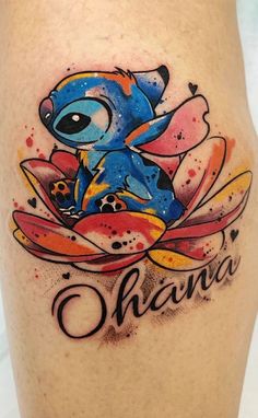 an image of a tattoo with the name ohana on it's side thigh