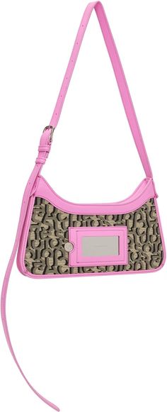 Acne Studios: Beige & Pink Monogram Platt Mini Bag | SSENSE Designer Pink Baguette Bag With Removable Pouch, Designer Pink Baguette Shoulder Bag, Daily Use Top Handle Shoulder Bag With Monogram Print, Monogram Print Top Handle Shoulder Bag For Daily Use, Monogram Canvas Shoulder Baguette Bag, Daily Use Monogram Print Top Handle Shoulder Bag, Designer Pink Baguette Bag With Detachable Handle, Designer Pink Baguette Bag With Detachable Strap, Designer Pink Baguette Bag For Daily Use