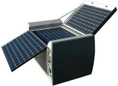 the solar panel is attached to the back of an electronic device with its door open