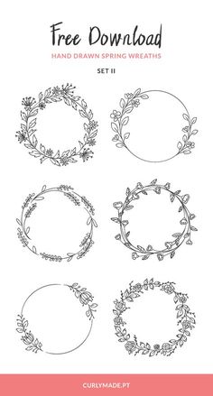 hand drawn wreaths with flowers and leaves