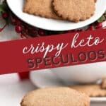 some cookies are on a white plate with a red ribbon around it and the words crispy keto specialise