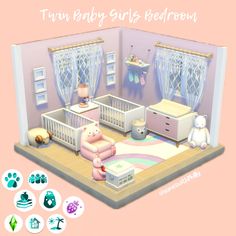 Sims 4 No Cc Bedroom, Sims 4 Kids Room No Cc, Sims 4 Kids Room Ideas, Sims 4 Nursery Ideas No Cc, Sims 4 Ideas No Cc, Sims 4 Twins Bedroom, Twin Girl Bedrooms, Lotes The Sims 4