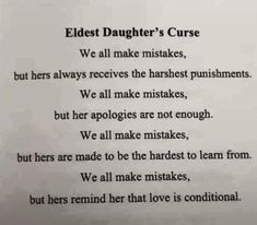 a poem written in black ink on white paper with the words oldest daughter's curse