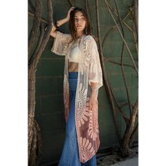 Ombre Bohemian Lace Kimono w/ Sleeves Immediate Shipping One Size Fits Most Sizes: 0 12 Length: 49" Bust Across: 23" Sleeve Length: 15" Sleeve Opening: 10" Kimono Online, Ombre Lace, Kimono Duster, Lace Kimono, Flowy Sleeves, Boho Lace, Kimono Cardigan, Boho Look, Pattern Crochet