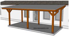 a drawing of a covered patio in front of a house with an awning on the roof