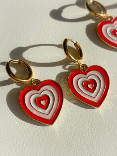 Red Heart Single Earring For Valentine's Day, Red Single Heart Earring For Valentine's Day, Retro Heart-shaped Jewelry For Valentine's Day, Red Hoop Earrings For Valentine's Day, Valentine's Day Hoop Heart Earrings, Red Dangle Hoop Earrings For Valentine's Day, Retro Earrings For Valentine's Day Gift, Cute Red Heart Earrings For Pierced Ears, Retro Heart-shaped Earrings For Valentine's Day