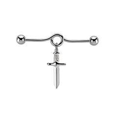 PRICES MAY VARY. STYLE: Loop with Dangling Dagger Industrial Barbell MATERIAL: stainless steel GAUGE/BAR THICKNESS: 14GA (1.6mm) BARBELL LENGTH: 1 1/2" (38mm) BALL SIZE: 5mm Industrial Jewelry, Industrial Barbell, Jewelry Tattoo, Body Jewelry Piercing, Pharmacy Gifts, Piercing Jewelry, Tattoos And Piercings, Body Jewelry, Ear Piercings