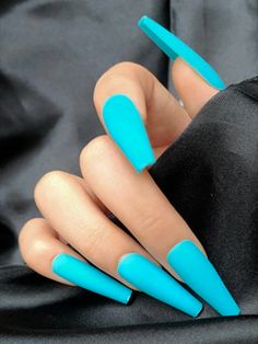 Details about  SKINNY LONG COFFIN *MATTE TROPICAL BLUE* Press On 24 Full Cover Nail Tips + Glue Spring Nails Coffin, Nails Baddie, Full Cover Nail Tips, Aqua Nails, Tapered Square Nails, Maroon Nails, Pink Ombre Nails, Blue Acrylic Nails, Glamorous Nails