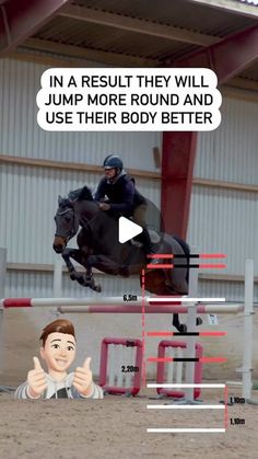 a horse jumping over an obstacle with the caption that reads, in a result they will jump more round and use their body better