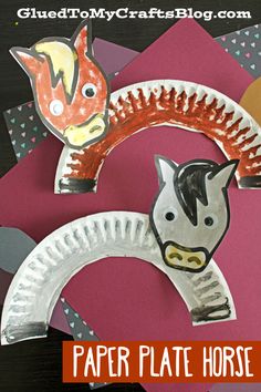 paper plate horse and cat craft with text overlay that reads, paper plate horse