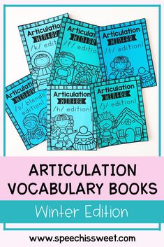 four books with the title articulation vocably books written in blue and black