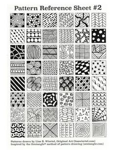 the pattern reference sheet is shown in black and white, with different designs on it