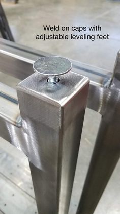 an image of a metal gate with the words weld on caps with adjustable leveling feet