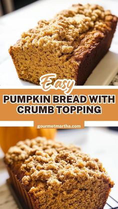 easy pumpkin bread with crumb topping on a cooling rack