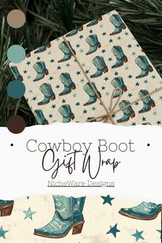 Elevate your gift-giving with this Cowboy Boot Wrapping Paper in a fun Turquoise palette. Perfect for those who appreciate unique and artistic designs, this wrapping paper adds a touch of charm and sophistication to any present. Ideal for birthdays, holidays, and special occasions.

Product features
- High-definition printing on thick paper stock
- 90 gsm fine art paper
- Available in three sizes
- One side print
- Matte or glossy finish Turquoise Palette, Farmhouse Holiday Decor, Western Style Wedding, Elegant Gift Wrapping, Farmhouse Holiday, Country Crafts