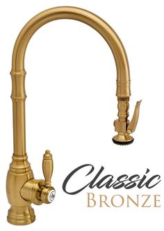 the classic bronze kitchen faucet has an old fashioned brass finish and is available for purchase