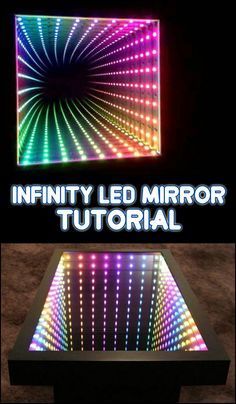 an image of a table with lights on it and the words infinitity led mirror