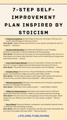 the seven steps to self - improvement in your life infographed by stoicism