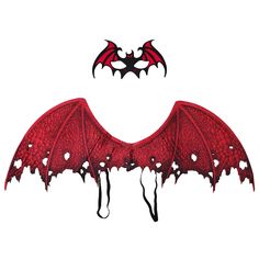 a drawing of a red dragon wings with white dots