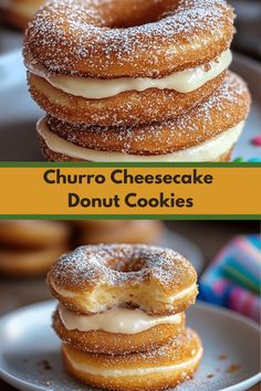 These inventive treats combine the cinnamon-sugar goodness of churros, the creaminess of cheesecake, and the soft texture of donuts into one delectable cookie. Ideal for those who love a sweet, indulgent snack with a unique twist. Cheesecake Stuffed Snickerdoodles, Cheesecake Stuffed Churro Cookies, Churro Cheesecake Donut Cookies, Cheesecake Donut, Donut Cookies, Churros Recipe, Snickerdoodle Cookies