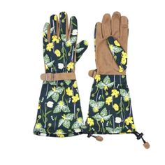 Brand New And Sz Large Terrain Yellow Floral Design, These Arm Saver Gloves Arrive With Extra Long Cuffs To Protect Arms From Light Scratches. Palm Are Made Of Synthetic Leather With Reinforced Thumb And Pointer Finger. Synthetic Leather 50%, Nylon, 50% Pu Hand Cuff 97 % Cotton, 3% Spandex Machine Wash Cold Air Dry Large 7.5 Hand Cirumferemce 3.25 Finger Length Garden Gloves, Formal Gloves, Anthropologie Accessories, Bridal Gloves, Woodland Garden, Gardening Gloves, Garden Print, Insect Bites, Vogue Magazine