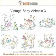 the vintage baby animals embroidery pattern is available for purchase