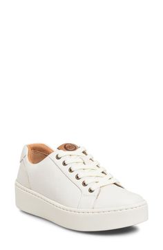 "Find Børn Mira Platform Sneaker on Editorialist. A rich leather upper and low-profile silhouette add timeless appeal to a street-savvy sneaker grounded by a cushioned footbed and sturdy platform cupsole. 1 3/4\" heel; 1\" platform Lace-up style Cushioned footbed Leather upper/textile lining/synthetic sole Imported"