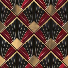 Wilson Wallpaper - Painted Paper Art Deco Historical Reproduction, Art Deco Dining Room 1920s, Art Deco Pattern Artwork, Black Red Gold Color Palette, 1950s Art Deco, Art Deco Set Design, Great Gatsby Color Palette, Casino Color Palette, Gatsby Color Palette