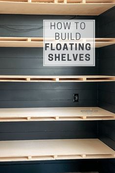 how to build floating shelving shelves in a garage or office area with text overlay