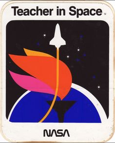 the nasa teacher in space logo is shown on an old metal sign that says,