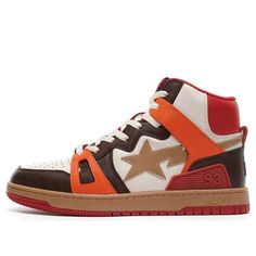 A BATHING APE Bape Sta 93 Hi 'Orange Brown White' BAPESTA93HI-SANDORANGE (SNKR) Retro Orange Sneakers For Streetwear, Sporty Orange High-top Sneakers For Streetwear, Retro Orange High-top Sneakers For Streetwear, Retro Orange High-top Sneakers, Retro Orange High-top Sneakers With Round Toe, Orange Lace-up Sneakers For Fall, Orange Retro Lace-up High-top Sneakers, Bapesta Shoes, Bape Shoes