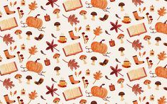 an autumn pattern with books, leaves and acorns