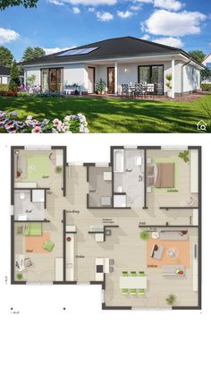 the floor plan for a house with two separate rooms and an open living area in it