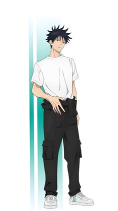 an anime character with black hair and white shirt