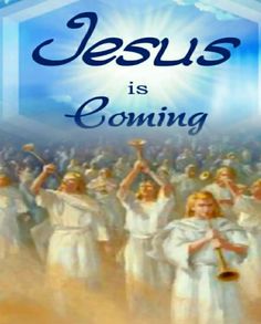 jesus is coming poster with the image of people in white robes and holding hands up