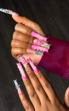 Pink Freestyle Acrylic Nails, Hood Nails, Nail Freestyle, Freestyle Nails, Weak Nails, Red Acrylic Nails, Hard Nails, Colored Acrylic Nails